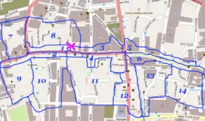 Fleet Street, London. Strange elongated slices are to allow people who are interested in shop mapping to pick these highstreet areas