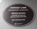 Photograph of the plaque in Hopkin's Lane