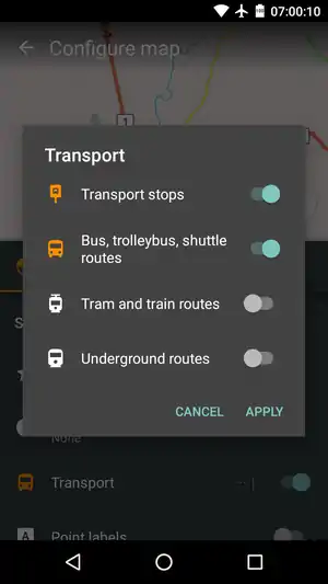 (6) Enable 'Transport stops' and the corresponding transport types