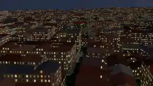 Часть Парижа поздним вечером.