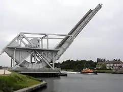 Rolling lift Pegasus Bridge over the Caen Canal, Normandy, France