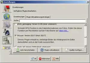 Einstellungen Karteikarte Plugins
