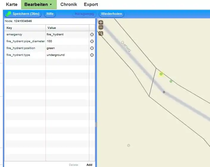 Screenshot der Beispieltags in Potlatch 2