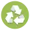 a white recycling symbol (three arrows arranged in a triangle and pointing to the next of them, so a circuit is shown) on a green background