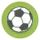 a black and white football on a green background