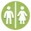 a simplistic white man and woman on a green background, separated by a white line in the middle