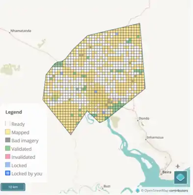 No mapa, um bloco pode ser selecionado para mapeamento (o bloco é então bloqueado para outros utilizadores)
