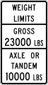 Texas:maxweight=23000 lbsmaxaxleload=10000 lbsmaxbogieweight=10000 lbs