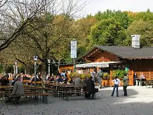 Deutsch: Westpark München; Biergarten „Hopfengarten“ im Oktober.