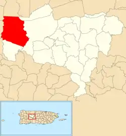 Location of Ángeles within the municipality of Utuado shown in red
