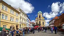 Town square with Church of Saints Peter and Paul