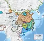 Map of China and Vietnam during 951–960. Annam locates in the south, bordered by light purple line.