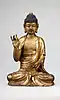 Wooden Seated Amitābha. 15th century, Joseon dynasty. h. 57.3&nbsp;cm. National Museum of Korea.