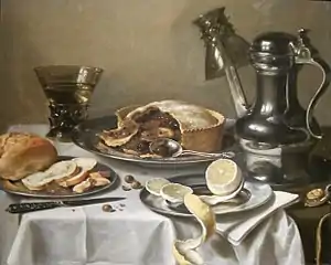 Mince pie and Lemon by Pieter Claesz, 1625