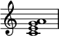 
{

    \override Score.TimeSignature #'stencil = ##f
    \relative c' {
        \time 4/4
        <c e g a>1
    }
}
