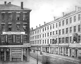 Cornhill, c. 1836. Shows shops of Light & Horton; Gerry & Burt; George W. Light; Peck & Co.; William Peirce; etc.