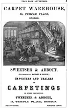 Ad for Sweetser & Abbott, carpet dealers, Temple Place, Boston, 1868