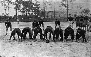 The 1912 Gators practicing at University Athletic Field. Note Thomas Hall in the background