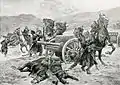 German cavalry charging against the Romanian infantry near Târgoviște, 1916-1917