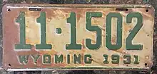 1931 Wyoming License Plate