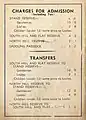 Back page showing Admission charges and Transfers.