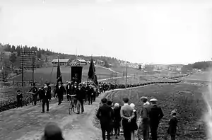 Image 51Striking workers march moments before the Swedish military opened fire, killing five workers during the Ådalen shootings.