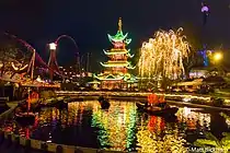 Tivoli Gardens Chinese tower and boating lake