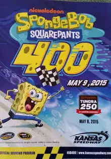 The 2015 SpongeBob SquarePants 400 program cover, featuring SpongeBob SquarePants.