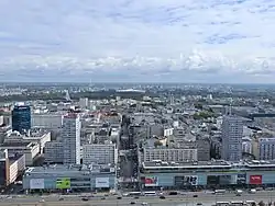 Arial view on Centrum, including West Wall, and the Złota Street, in 2019.