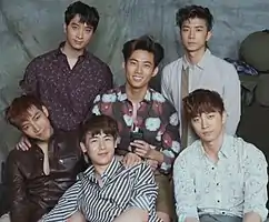 2PM in 2015  Left to right: Jun.K, Chansung, Nichkhun, Taecyeon, Wooyoung, and Junho