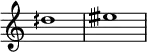  {
\override Score.TimeSignature #'stencil = ##f
\relative c'' { 
  \clef treble \time 4/4 \hide Staff.TimeSignature dih1 eisih
} }
