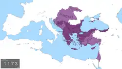 The Byzantine Empire during the reign of Manuel I Komnenos in 1173, at the zenith of his power.