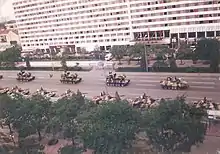 Military vehicles were shown in the celebration of the 50th anniversary