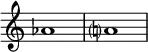  {

\override Score.TimeSignature
#'stencil = ##f
    \relative c'' {
        \time 4/4
        aes1 a?
    }  }
