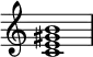 
{
\override Score.TimeSignature #'stencil = ##f
\relative c' {
   \clef treble 
   \time 4/4
   \key c \major
   <c e gis b>1
} }
