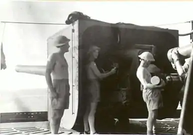 Gun drill on the troop ship RMS&nbsp;Laconia during World War II