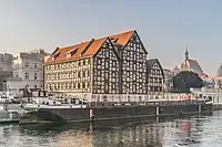 A large granary in Bydgoszcz, Poland, on the Brda river.