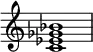 
{
\override Score.TimeSignature #'stencil = ##f
\relative c' {
   \clef treble
   \time 4/4
   \key c \major
   <c es ges bes>1
} }
