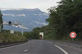 Regular 130&nbsp;km/h speed limit on regular interurban motorway (A41 autoroute) between Grenoble and Geneva.