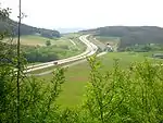 A&nbsp;71 crossing the Wipfratal, rightwards the Nuremberg–Erfurt high-speed railway and their gate to the Sandberg Tunnel