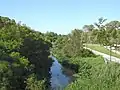 Kedron Brook stream, looking downstream from Gympie Road, Kedron (2021).