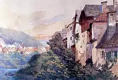 Ortschaft am Steilhang, 1909–1910