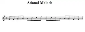 a visual representation of the Adona Malach scale D, E, F♯, G, A, B, C, D