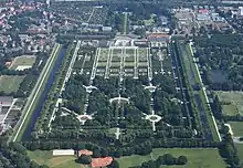 The Herrenhausen Gardens in Hanover, canal by Sophia of Hanover, mother of George I, round three sides