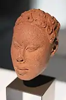 Head of a king or dignitary; by Yoruba people; 12th-15th century; terracotta; 19&nbsp;cm; discovered at Ife (Nigeria); Ethnological Museum of Berlin (Germany)