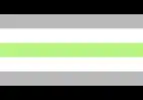 Agender pride flag, made up of horizontal stripes of, from top to bottom, black, grey, white, green, white, grey, and black.