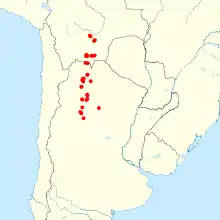 Scattered localities in a narrow strip from northwestern Argentina to south-central Bolivia