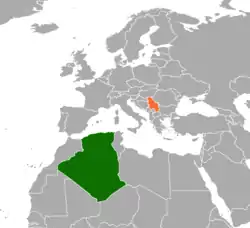 Map indicating locations of Algeria and Serbia