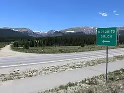 West along Mosquito Pass Road (CR&nbsp;12) from State Highway&nbsp;9 in Alma Junction, July 2020