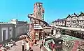 A closer view of the helter skelter and car ride, 1970s